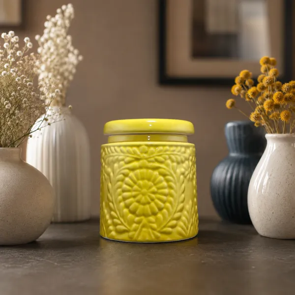 Pushpa Embossed Ceramic Storage Canister with Lid hover