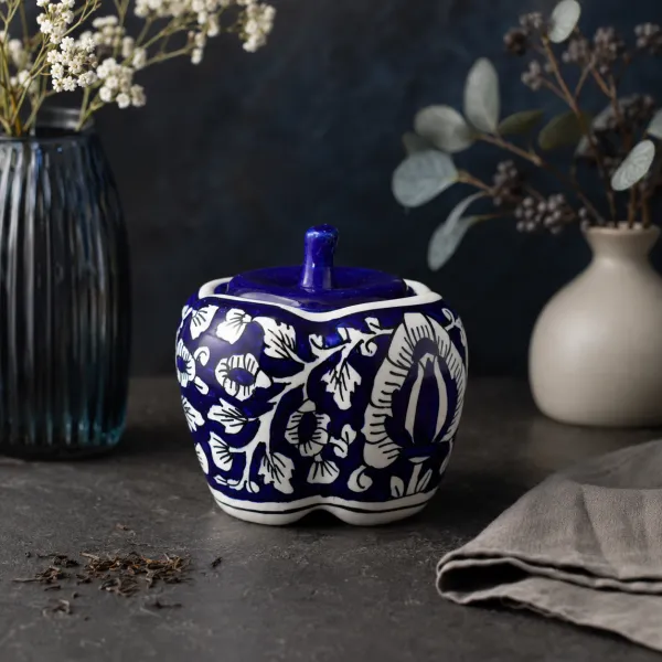 Shahi Mughal Hand-Painted Ceramic Lobed Multi-Purpose Jar hover